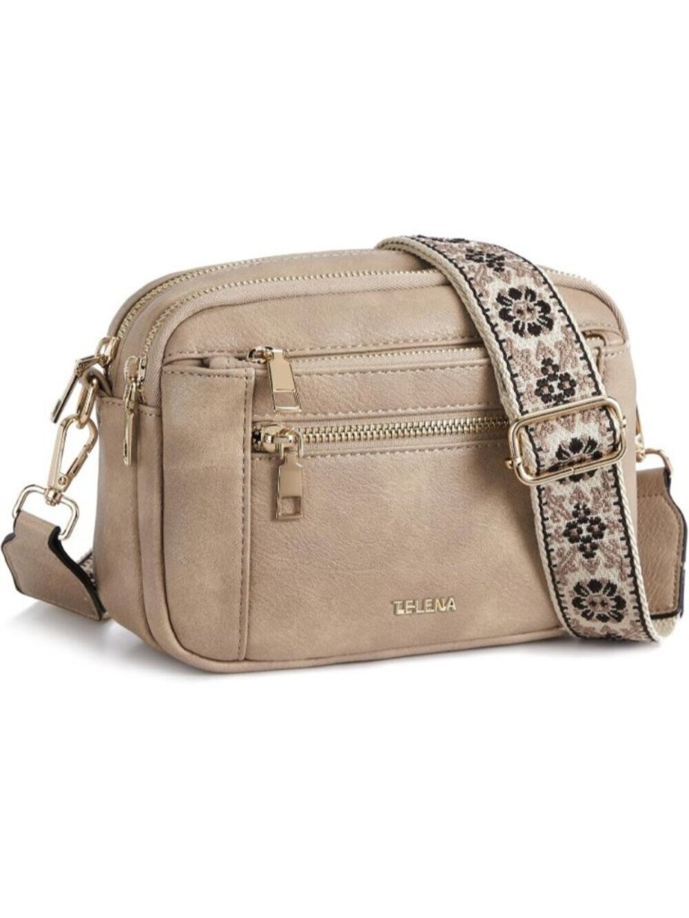 〽️Women's Light Brown Adjustable Wide Striped Vegan Leather Purse Crossbody Bags